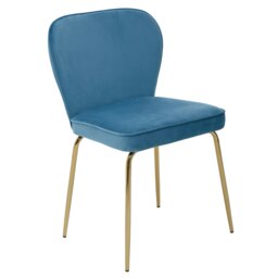 Orsina Blue Velvet Tapered Back Dining Chair, Sleek Curves Velvet Upholstery Dining Room Chair, Gold Finish Legs
