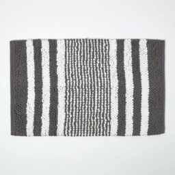 Homescapes Charcoal Chenille Stripe Bath Mat Cotton - 50 x 80 cm Grey