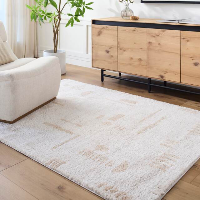 LIVABLISS Fossay Shaggy-Washable Modern High Pile Rug 160 x 213 cm Beige