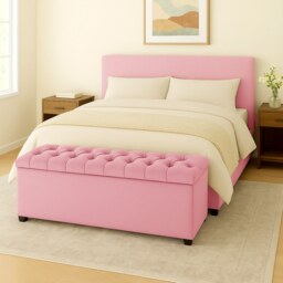 90cm Chesterfield Plush Velvet Pink Upholstered Storage Ottoman Bench - Deep Tufted Lid & Wooden Leg