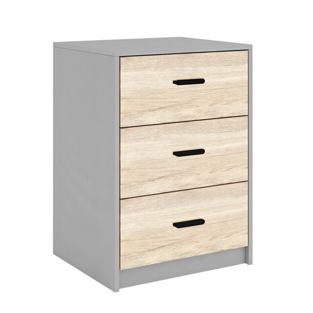 Cool Grey 3-Drawer Bedside Table Grey 1