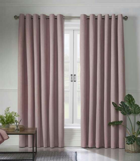 Linen Look Blackout Ring Top Eyelet Curtains - 161cm x 137cm - Blush