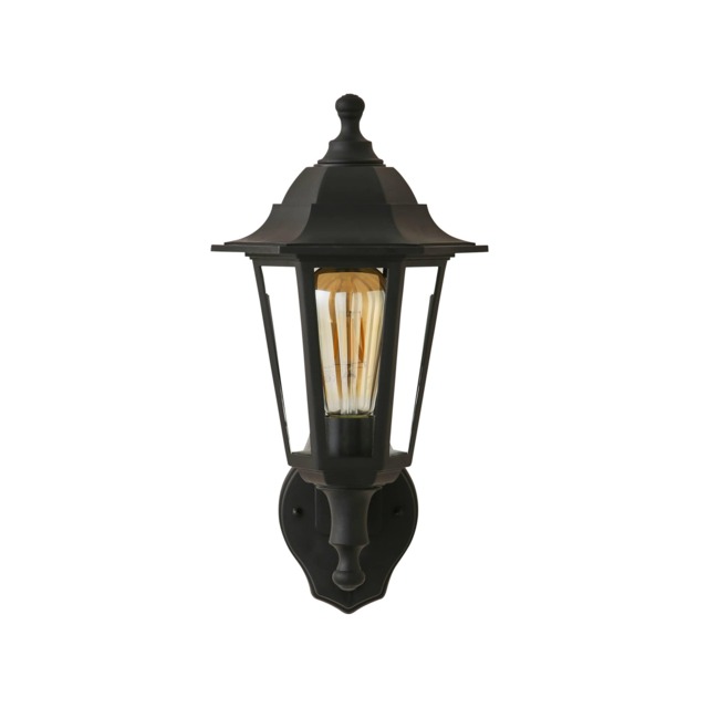 ValueLights Mayfair Black Dusk-till-Dawn Outdoor Wall Lantern and Bulb