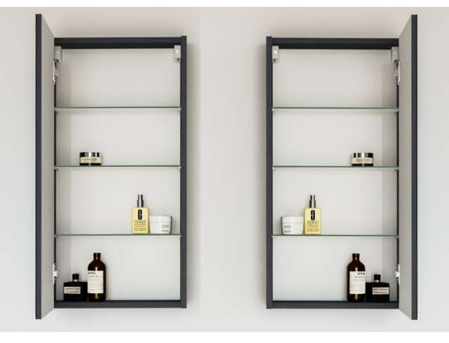 Bathroom Mirror Cabinet Mirrored Wall Unit 400mm Cupboard Black Grey Ash Slimline Narrow Avir