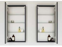 Bathroom Mirror Cabinet Mirrored Wall Unit 400mm Cupboard Black Grey Ash Slimline Narrow Avir