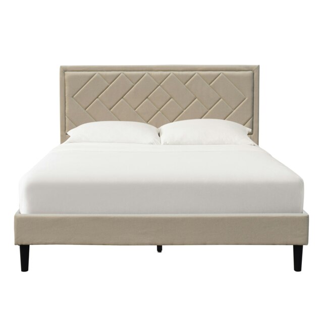 5ft Kingsize Fabric Bed Frame With Padded Headboard In Stone