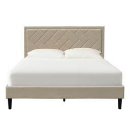 5ft Kingsize Fabric Bed Frame With Padded Headboard In Stone