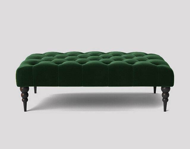 Alyana 120cm Rectangle Ottoman Bench with Wooden Legs- Forest Green Plush Velvet Chesterfield Upholstered Footstool
