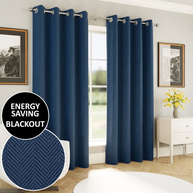 Enhanced Living Chester Navy 66 x 90 inch (168x229cm) Eyelet Thermal Noise Reducing Blackout Curtains (PAIR)
