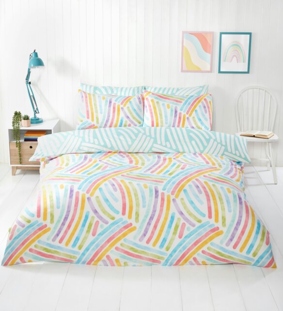 Art Microfibre Reversible Duvet Cover Set with Pillowcase Multi