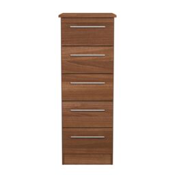 Carlton 5 Drawer Tall Bedside Cabinet in Noche Walnut (Ready Assembled) Brown Noche Walnut