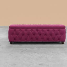120cm Riga Ottoman Storage Box with Wooden Legs, Red Velvet Upholstered Chesterfield Storage Ottoman Box