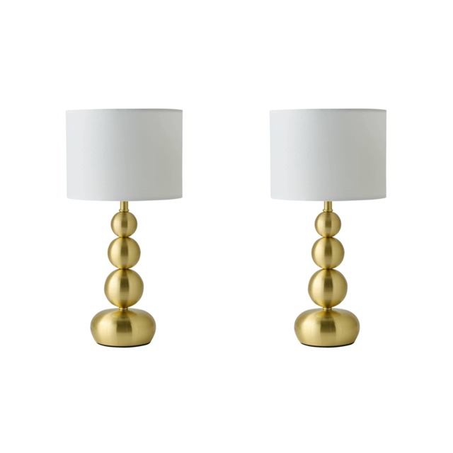 ValueLights Marissa Pair Gold Stacked Ball Bedside Light Table Lamp Gold