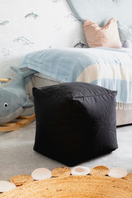 Waterproof Cube Indoor Outdoor Bean Bag Foot Stool Pouffe Black