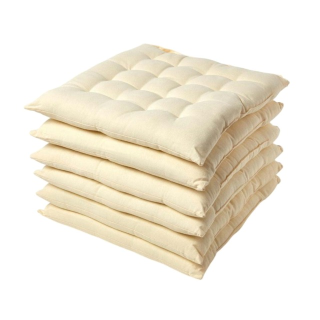 Homescapes 6 x Seat Pads Luxury Cotton Indoor Outdoor Garden Dining Cushion Cream 40 x 40 cm 6