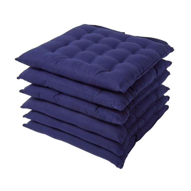 Homescapes 6 x Seat Pads Luxury Cotton Indoor Outdoor Garden Dining Cushion Navy Blue 40 x 40 cm 6