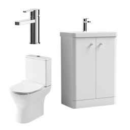 Balterley Contemporary Floor Standing 2 Door Bathroom Vanity Unit, Basin, Tap & Toilet Pack White Satin White 814 x 579 x 342mm