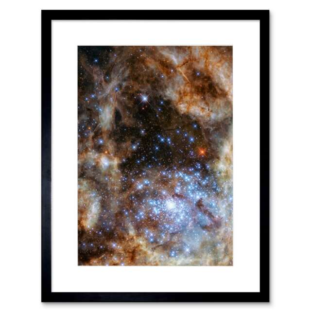 "NASA Hubble Star Cluster R136 Deep Space Tarantula Nebula 9x7"" Black Framed Wall Art Print"