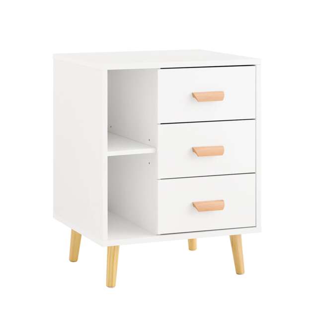 SoBuy 3-Drawer Nightstand with Open Shelf, White, 18.9x15.7x23.6 inches, 15.74 kg - FBT95-W