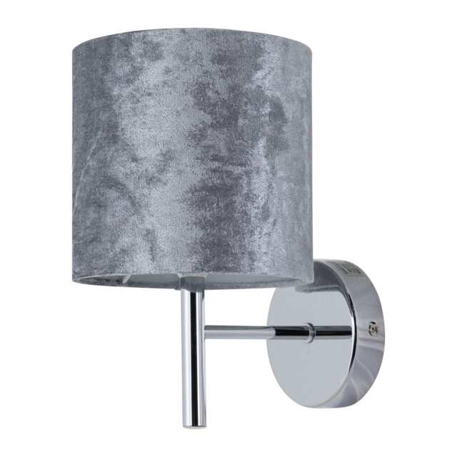 Brea - Chrome Wall Light with Grey Crushed Velvet Shade Chrome Grey 1
