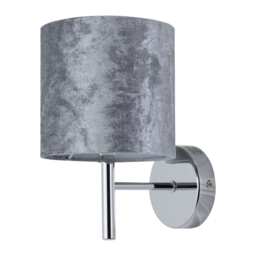 Brea - Chrome Wall Light with Grey Crushed Velvet Shade Chrome Grey 1