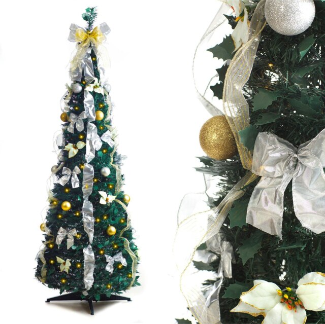 Best Artificial White/Gold Pop-up 6ft Pre-Decorated Pre-Lit Christmas Trees Green Green White Silver 6ft