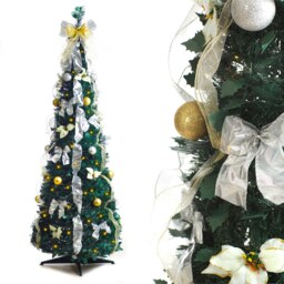 Best Artificial White/Gold Pop-up 6ft Pre-Decorated Pre-Lit Christmas Trees Green Green White Silver 6ft