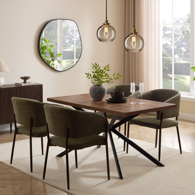 VonHaus Abel Rectangular Dining Table Dark Wood Effect 6 Seater