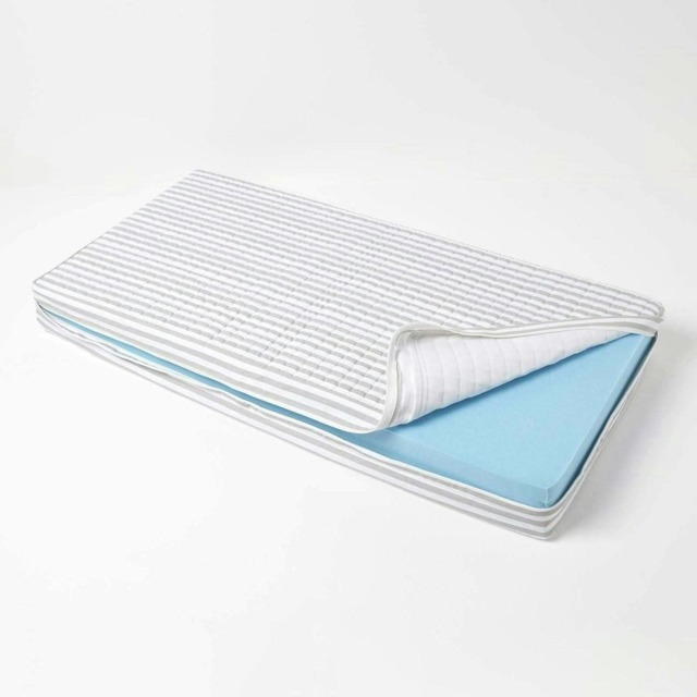 Homescapes Grey Stripe Quilted Cotton 2 Seater Orthopaedic Booster Cushion Cover Grey Grey 100 x 50 x 10 cm