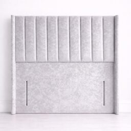 Double 4FT6 Floorstand Crush Velvet Silver Panel Wing Headboard 54inch