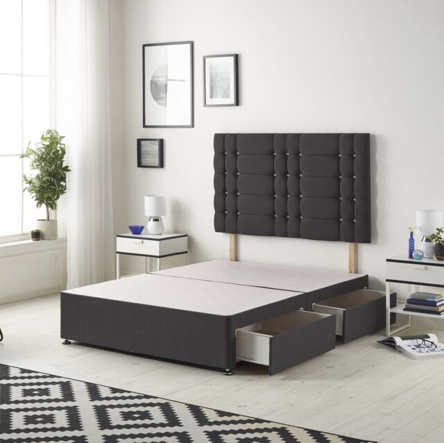 Astoria Divan Bed Base with 2 Drawers & 30 Inch Diamante Headboard in Plush Velvet Black Black King