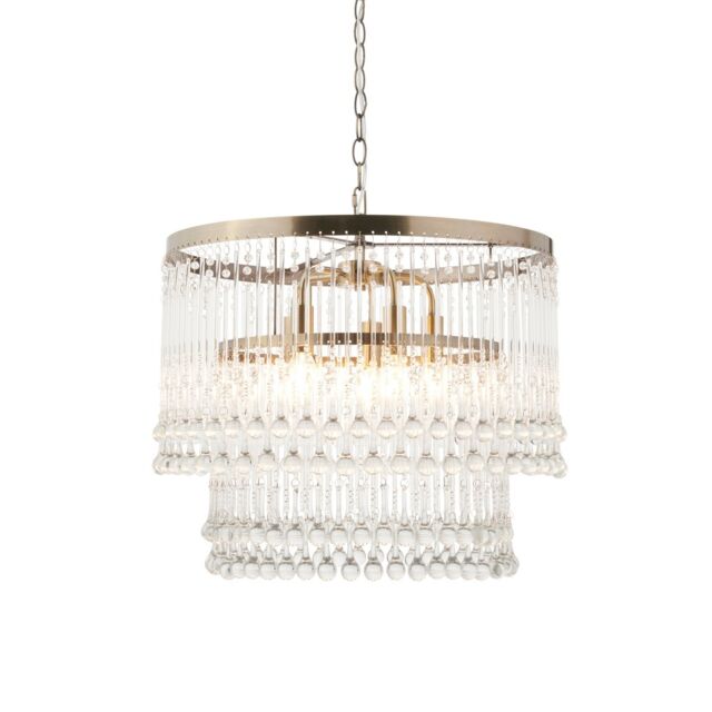 Genevieve Pendant Ceiling Light Antique Brass Plate & Clear Crystal Glass 5x E14