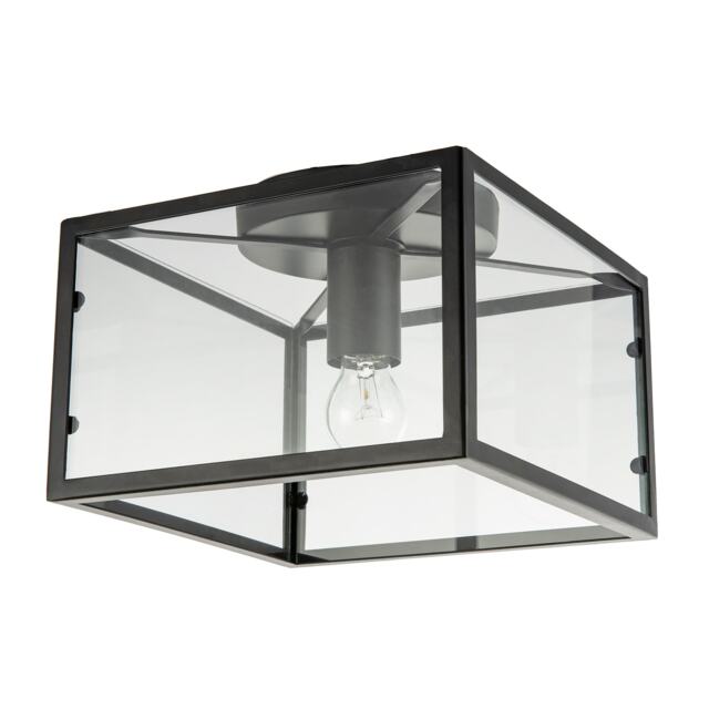 Industrial Square Box Matte Black Ceiling Light with Clear Glass Sides