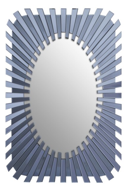 Orsina Grey Rectangular Sunburst Wall Mirror, Contemporary Starburst Accent Mirror for Living Room & Hallway