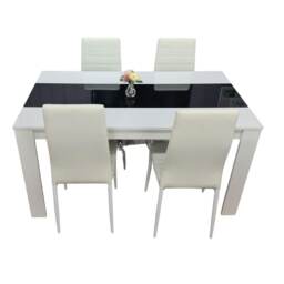 Dining Table and 4 Chairs White Black Wood 4 Faux Leather White Chairs Dining Room