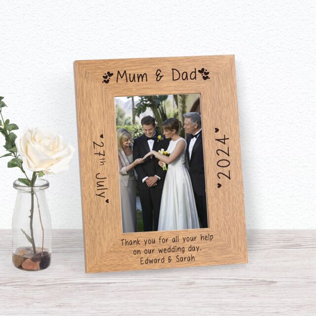 Personalised Thank you Mum and Dad Wedding Day Wood Picture Frame 7x5