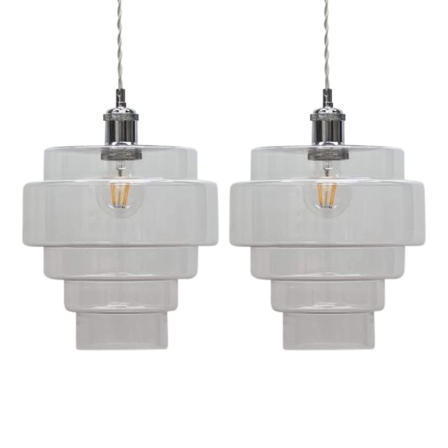 Set of 2 Benson - 5 Tier Clear Glass Easy Fit Pendant Lightshades