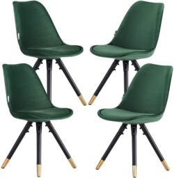 Set of 4 Sofia Ergonomic Modern Dining Chairs Upholstered in Velvet, Metal Legs with Gold End Tips Green