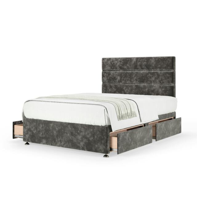 Memory Maestro Memory Foam Charcoal Chenille 4 Drawer Divan Set And Milan Headboard Super King