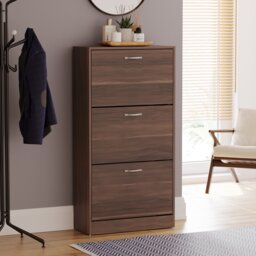 Vida Designs 3 Drawer Shoe Cabinet Shoe Rack Storage Cupboard, Walnut