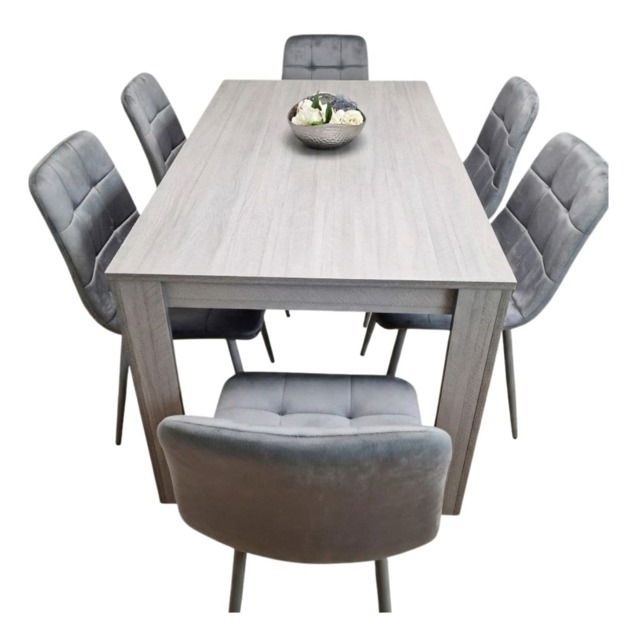 Dining Table and 6 Chairs Grey 6 Grey Velvet Chairs Wood Dining Set Furniture