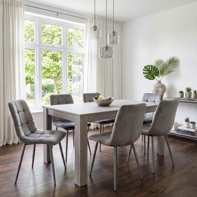 Dining Table and 6 Chairs Grey 6 Grey Velvet Chairs Wood Dining Set Furniture