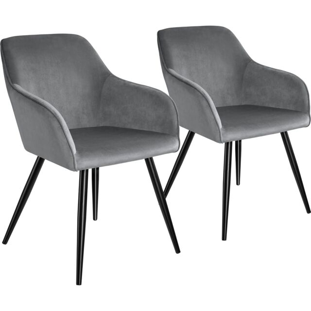 Dining Chair Marilyn - with armrests, padded, velvet look, black steel legs Grey grey/black One Size 2