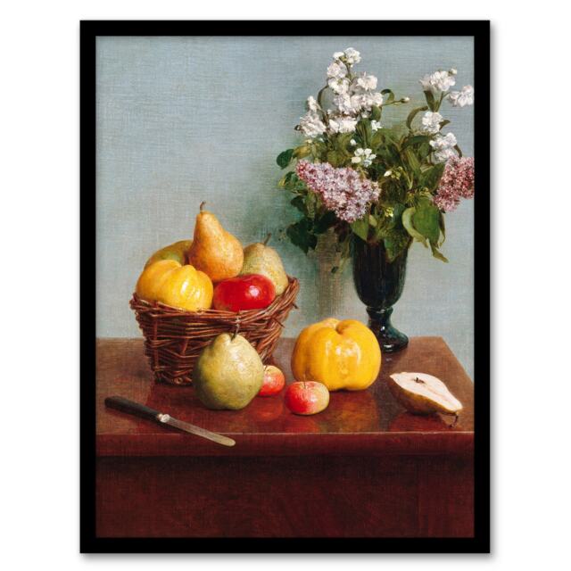 "Still Life with Flowers and Fruit Latour Framed Wall Art Print 12X16"""