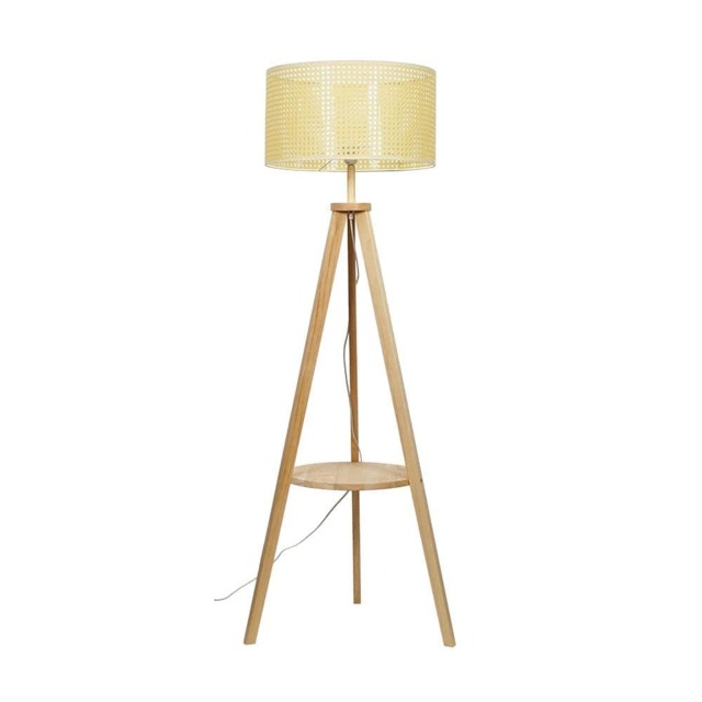 ValueLights Morrigan Wicker Shade Wooden Tripod Floor Lamp Cream