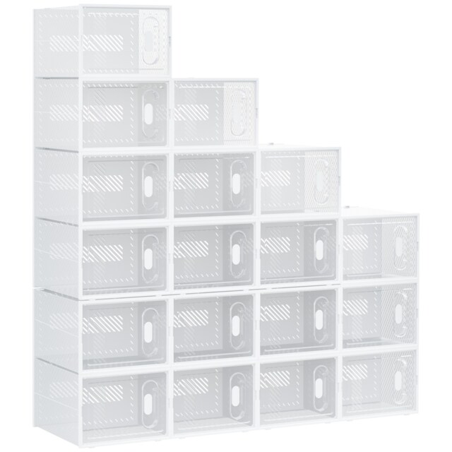 HOMCOM 18PCS Clear Shoe Box, Plastic Stackable Shoe Storage Box for UK EU Size up to 12 46 with Magnetic Door for Women Men, 28 x 36 x 21 cm