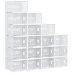 HOMCOM 18PCS Clear Shoe Box, Plastic Stackable Shoe Storage Box for UK EU Size up to 12 46 with Magnetic Door for Women Men, 28 x 36 x 21 cm
