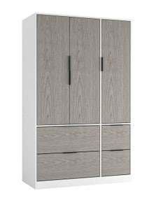 FUJI 3 Door 4 Drawer Wardrobe White White & Cedar Grey 117 x 55 x 8.5 1
