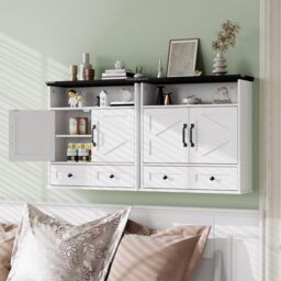 London Boutique White Wall-Mounted Storage Cabinet with Drawers & Adjustable Shelves for Bathroom, Kitchen, Laundry Room