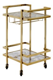 Interiors by Premier Black Agate Drinks Trolley, Semi-Precious Stone & Gold Steel Bar Cart, Serving Trolley With Storage Shelves Gold
